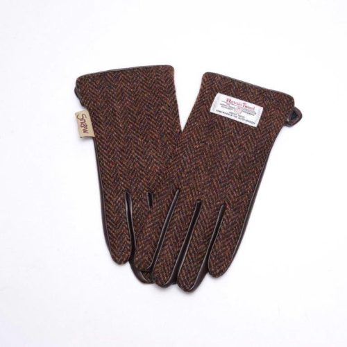 Coffee Herringbone Harris Tweed Ladies Gloves